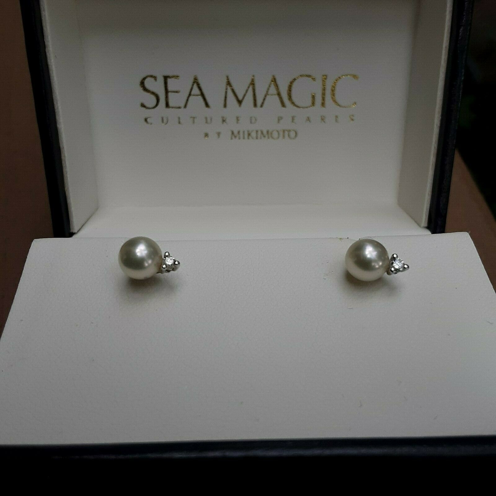 ミキモト 14k white gold Sea Magic Cultured Pearl 6mm diamond Stud Earrings