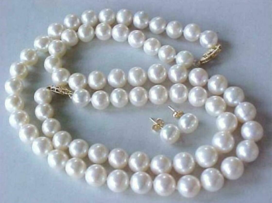 ミキモト natural 8-9mm Akoya white pearl necklace 18” + bracelet 7.5-8”+ earring 14K Gold